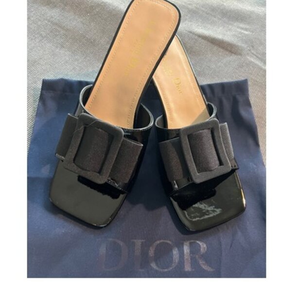 Worn Twice-DIOR Black Patent Idylle Heeled Slide - Sz 39 - Picture 1 of 12